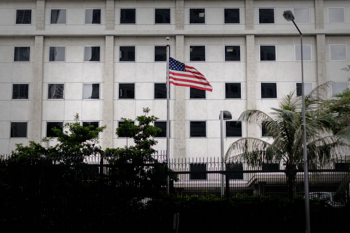 An American flag flutters in front of the U.S. consulate in Hong Kong on June 10. 