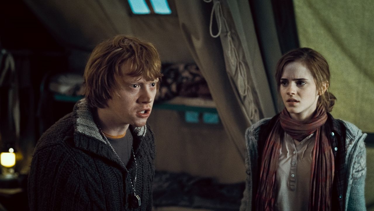 Ron Weasley and Hermione Granger of the Harry Potter series -- played by Rupert Grint and Emma Watson in the films based on the books -- couldn't resist each other's charms, and the two eventually marry.
