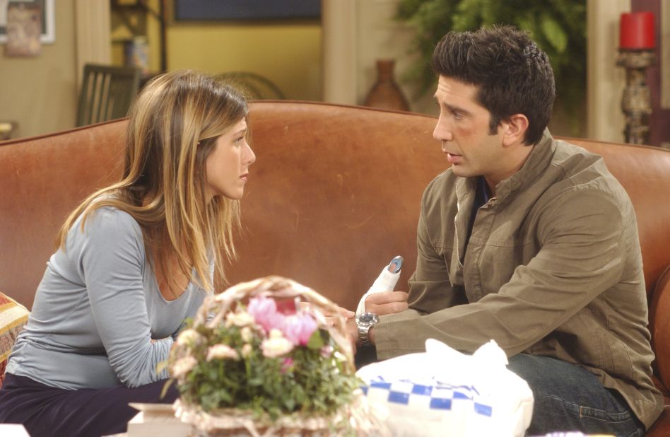 Rachel Green, played by Jennifer Aniston, and Ross Geller, played by David Schwimmer, made the ultimate will they-won't they relationship for viewers. In 10 seasons of "Friends," fans saw the couple get together and break up multiple times; they ultimately end up together.