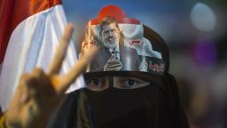 A female supporter of Egypt's deposed president Mohamed Morsi during sit in outside Rabaa al-Adawiya mosque in Cairo on August 1, 2013.