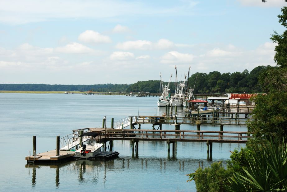 Hilton Head, South Carolina, is known for its beaches, boating and golfing. Shown here are some docked shrimp boats.
