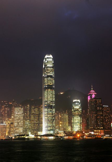 <strong>Height</strong>: 415 meters.<br /><strong>Cost to build</strong>: $2.5 billion.<br /><strong>Completion date</strong>: August 2008.<br /><strong>Fast facts</strong>: Two International Financial Center is the definitive point of Hong Kong's skyline and a symbol of its wealth. In "Lara Croft Tomb Raider: The Cradle of Life," Lara Croft leaped off the building. 