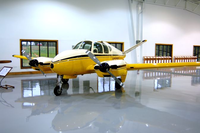 This Super V Bonanza has Rochelle's twin-engines and her V-tail. Only nine Super Vs were built, according to the <a href="http://www.beechcraftheritagemuseum.org/collection/N3124V.html" target="_blank" target="_blank">Beechcraft Heritage Museum</a> in Tullahoma, Tennessee, which is home to this beauty. It's a modified 1947 Model 35 Bonanza.