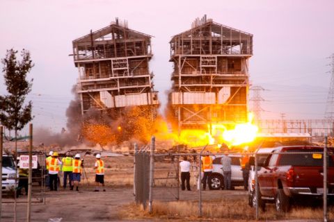 Three people were injured during a planned implosion at the Kern Power Plant in Bakersfield, California, early Saturday, August 3, police said.