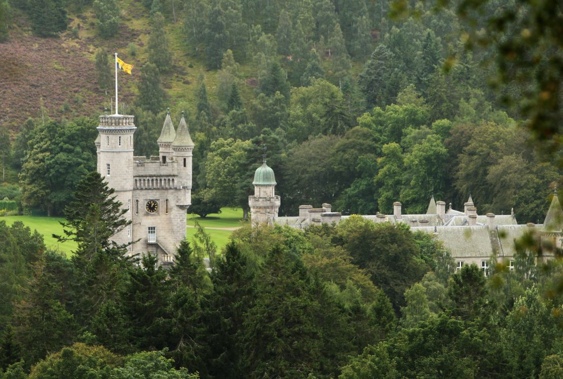 The Royal Standard flies from the turrets of Balmoral Castle in Ballater, Scotland, when the Queen is in residence. 