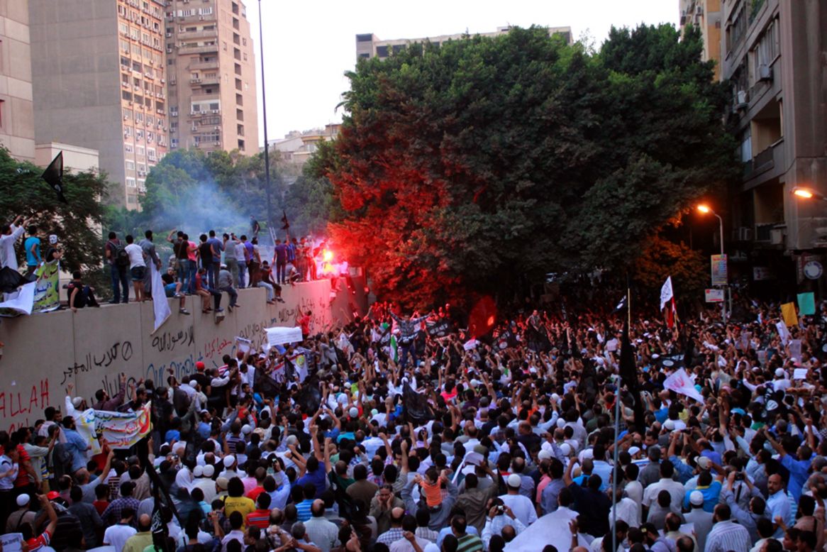 The U.S. Embassy in Cairo, Egypt, shown here during a demonstration on September 11, 2012, will remain closed.