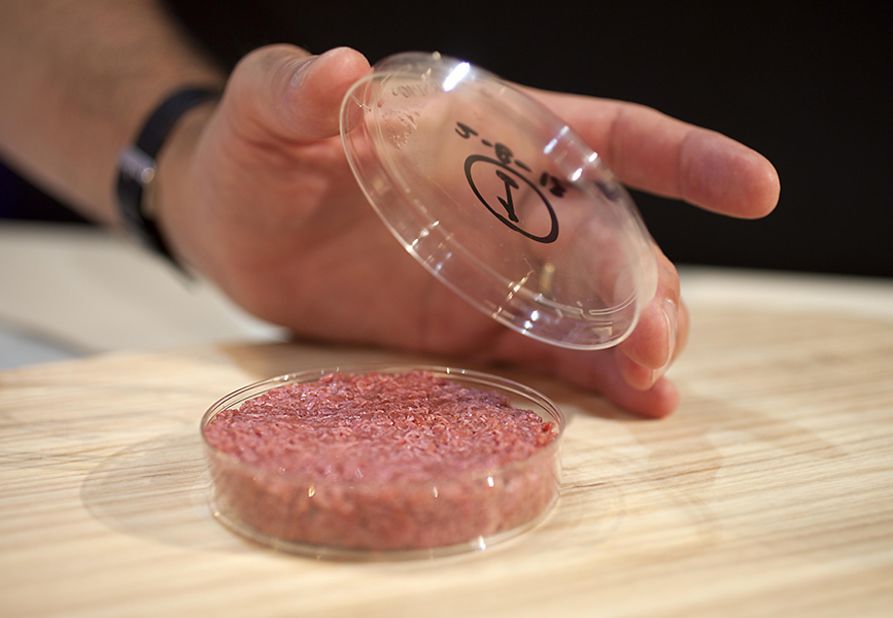 The burger, which cost more than $380,000 to develop, is made from 20,000 strips of cultured meat mixed together with lab-grown animal fat. 