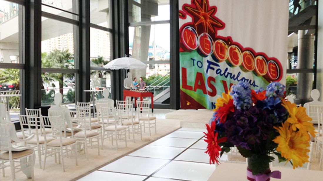 The Pop-Up Wedding Chapel has windows looking out onto to the Vegas strip -- or in at the happy couple! Participants are encouraged to hashtag their adventures on social media with #PopUpChapel. 