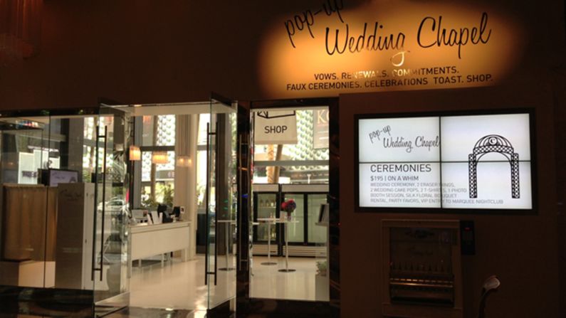 Not quite ready to legally commit? That's OK -- while the <a  target="_blank" target="_blank">Pop-Up Wedding Chapel</a> in the Cosmopolitan hotel and casino can perform official ceremonies, they also specialize in friend-to-friend, owner-to-pet, and in one notable case, groomsman-to-escort ceremonies.