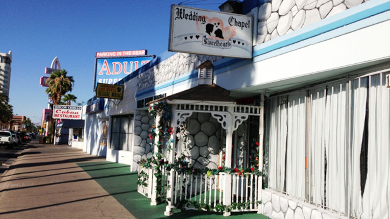 At the other end of the strip, family-owned and operated <a href="http://www.sweetheartschapel.com/" target="_blank" target="_blank">Sweethearts Wedding Chapel</a> has helped happy couples tie the knot since 1992.