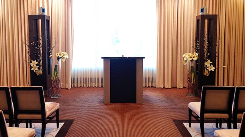 The view down the aisle in THEwedding Chapel's Gold Chapel. But really -- you're still thinking about that <a  target="_blank" target="_blank">shark tank</a>, aren't you?