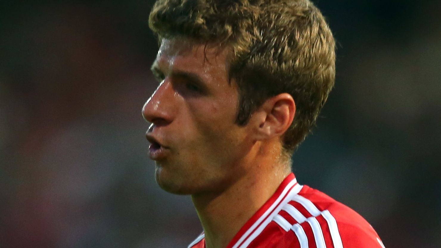 Thomas Muller after scoring his second goal in Bayern Munich's German Cup win.