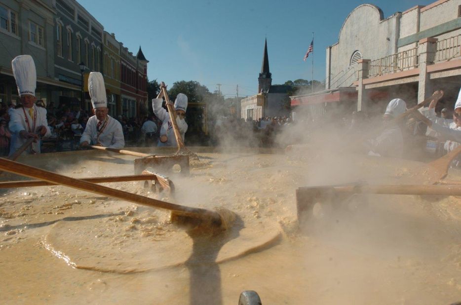 Abbeville, Louisiana celebrates its French roots with the Giant Omelette Celebration, a tradition imported from Bessieres, France. The festival supposedly originates from when Napolean stopped through the town and ordered the villagers use every egg to feed his army.