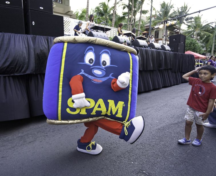 Hawaii is the U.S.'s largest consumer of Spam. To celebrate the pink meat, the city of Waikiki hosts the annual Spam Jam -- a celebration of all things Spam-related. The mascot, Spammy, entertains the kids.