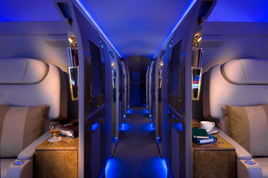 Ten private sleeper cabins take up the rear of the Airbus A319. 