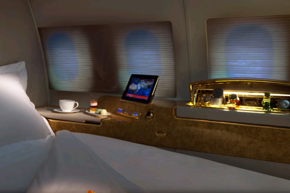 Take the pain out of jet lag with a nap in one of the suites, complete with a fully lie flat seat and 32-inch TV. 