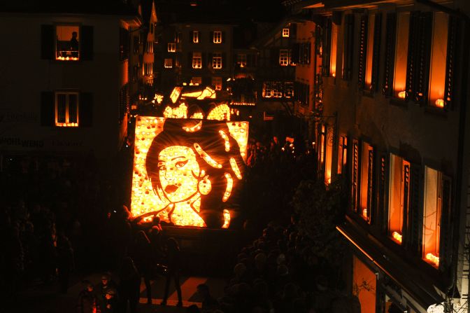 At the R?bechilbi Turnip Festival in Switzerland, locals create elaborate floats using 40 tons of hallowed out turnips. Creations include replicas of ships, animals and pop divas.