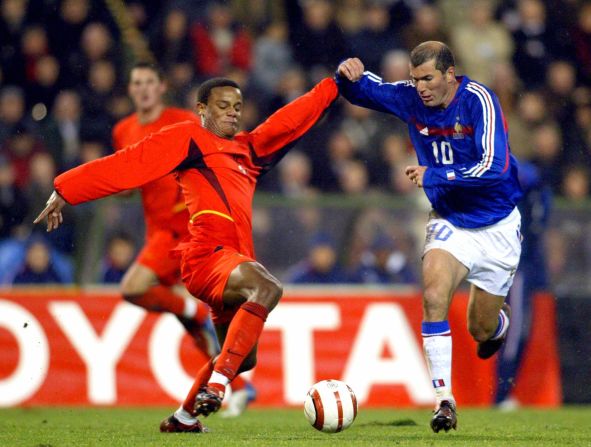 Kompany made his debut for the national team in 2004 in a friendly match against France. He is pictured here tackling legendary French playmaker Zinedine Zidane.