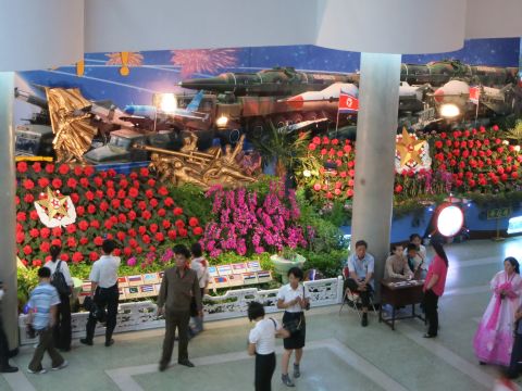 North Koreans are big on military motifs and this year they've gone to town. Even a flower show features scores of missiles and tanks tucked in among the red "Kimjongilia" blossoms. 