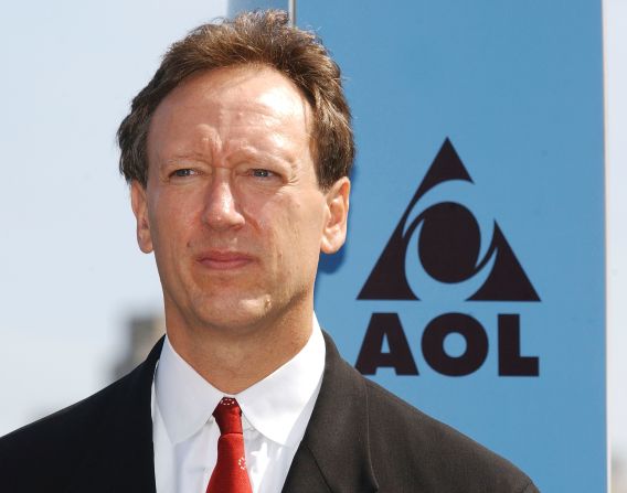 Jon Miller, former chairman and CEO of AOL, is photographed with the logo the company used from 1996 to 2005.