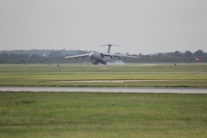 Zero-One-Four touches down at Dover Air Force Base.