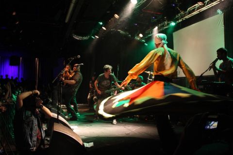 Khalas incorporating dance into a performance. Sometimes joint performances receive resistance, which Orphaned Land experienced when it was asked to boycott an event with a Tunisian band.
