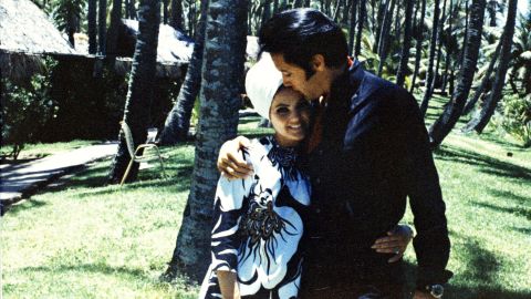 Elvis poses with then-wife Priscilla in 1968.