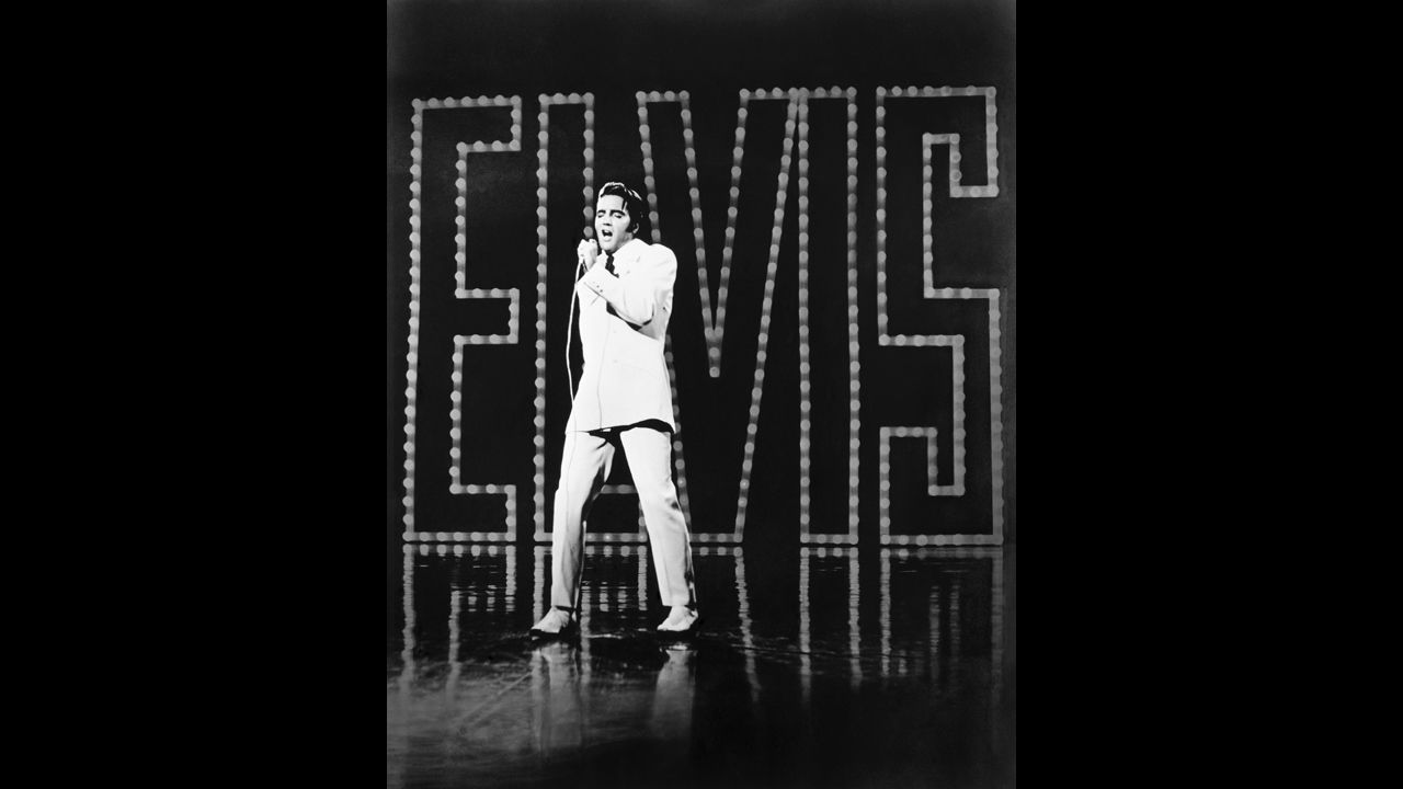Elvis performs in Burbank, California, as part of his 1968 comeback special.