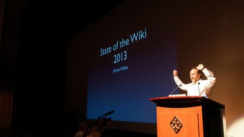 Jimmy Wales told the "Wikimania" conference that Wikipedia now has 8 languages with over 1 million articles.