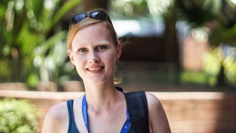 Silvia Stieneker of Germany runs a non-profit workshop in Berlin designed to empower women to contribute to Wikipedia. It is her first time attending a Wikimania conference.