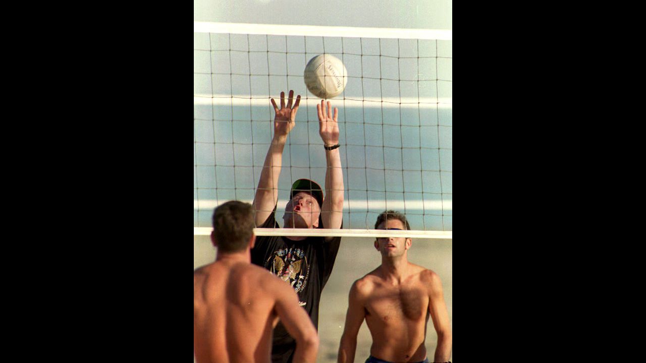 President-elect Bill Clinton plays volleyball on a Pacific Coast beach in November 1992.