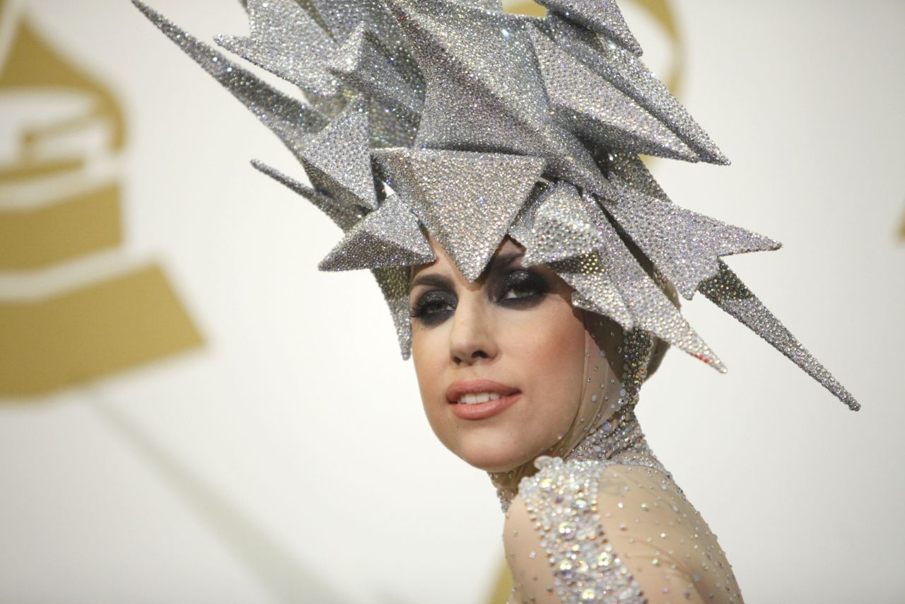 Lady Gaga poses in the press room at the 52nd Annual Grammy Awards in 2010.