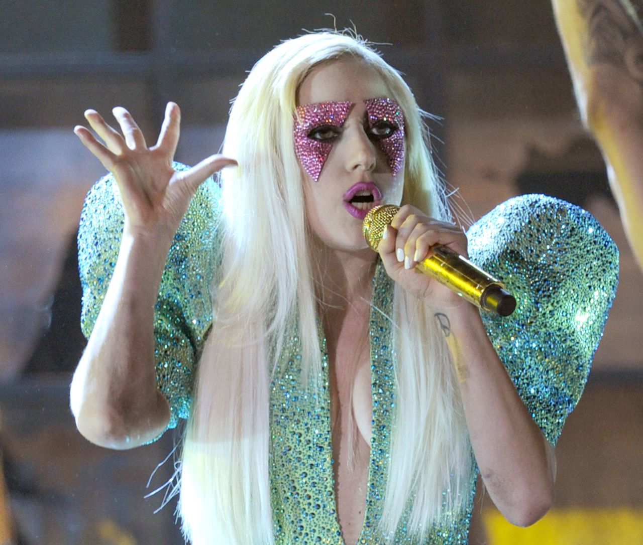 Lady Gaga onstage during the 52nd Annual Grammy Awards in 2010.