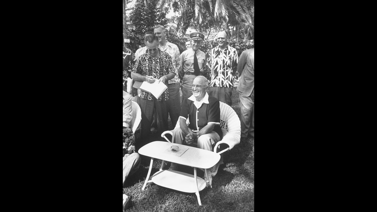 President Harry Truman holds a news conference during a vacation in 1951.