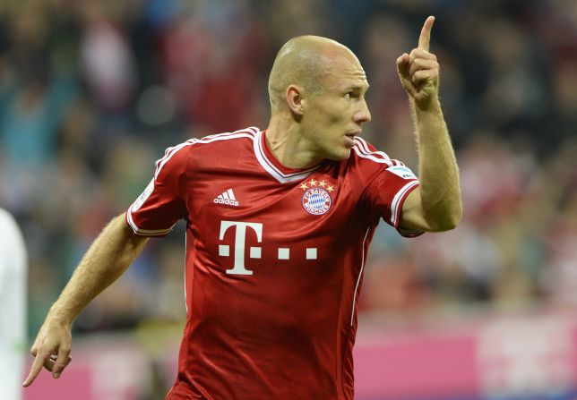 Argen Robben signals the opening goal of the 2013-14 Bundesliga season as Bayern Munich eased to a first day win.