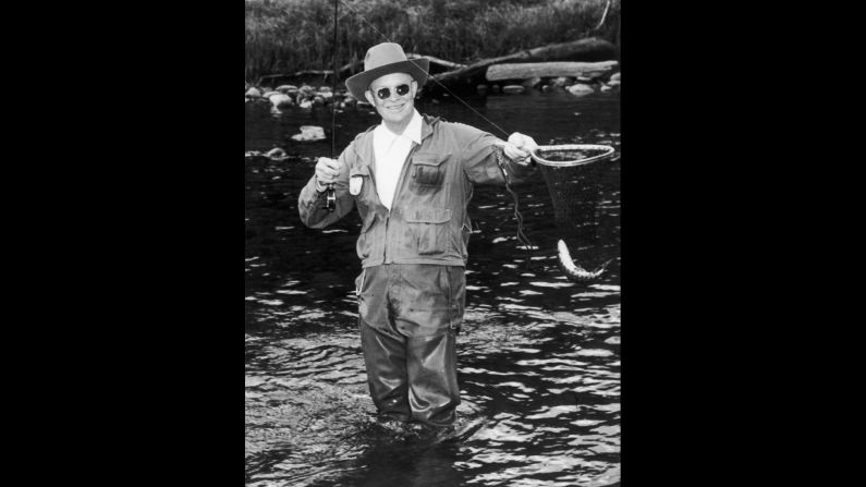 In 1953, President Dwight D. Eisenhower fishes the North Platte River at the Swan Hereford Ranch in Colorado. Eisenhower also enjoyed golf trips to Augusta, Georgia.
