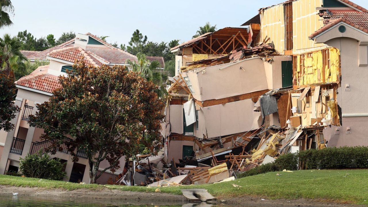 A 60-foot-wide sinkhole formed underneath the Summer Bay Resort in Clermont, Florida, about 10 minutes from Walt Disney World, on August 11. One resort building collapsed, and another slowly sank.