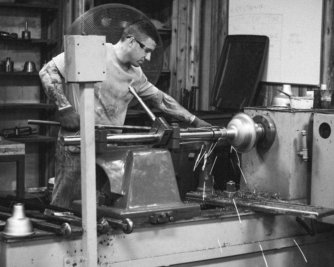 Barn Light fixtures are made through the process of metal spinning.