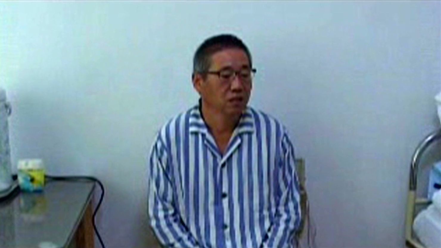 The American, Kenneth Bae is seen in a North Korean hospital room earlier this year.
