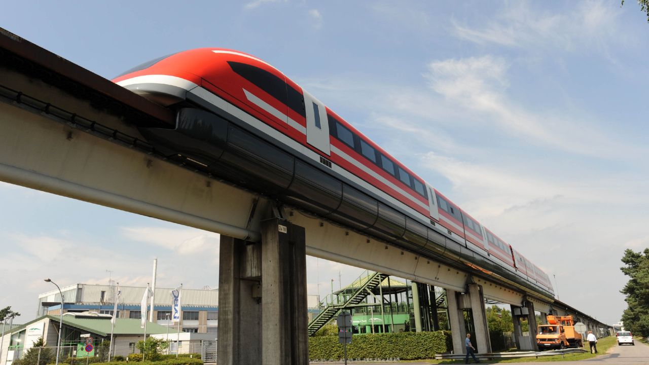 The Transrapid TR 09 mag-lev train, pictured on a test track in Lathen, Germany in 2008, hit a top speed of 279 mph. The German government canceled it, however, due to escalating costs.