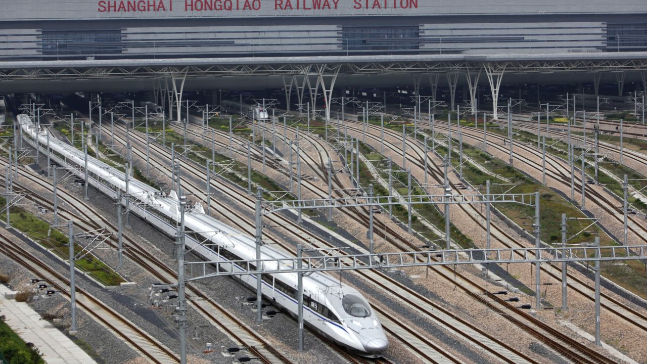 A CRH380A bullet train pulls out of the Hongqiao Station during one of its test runs in 2011 on the Beijing-Shanghai high-speed railway in China. The CRH380A has topped out at 302 mph and routinely runs at 217 mph.