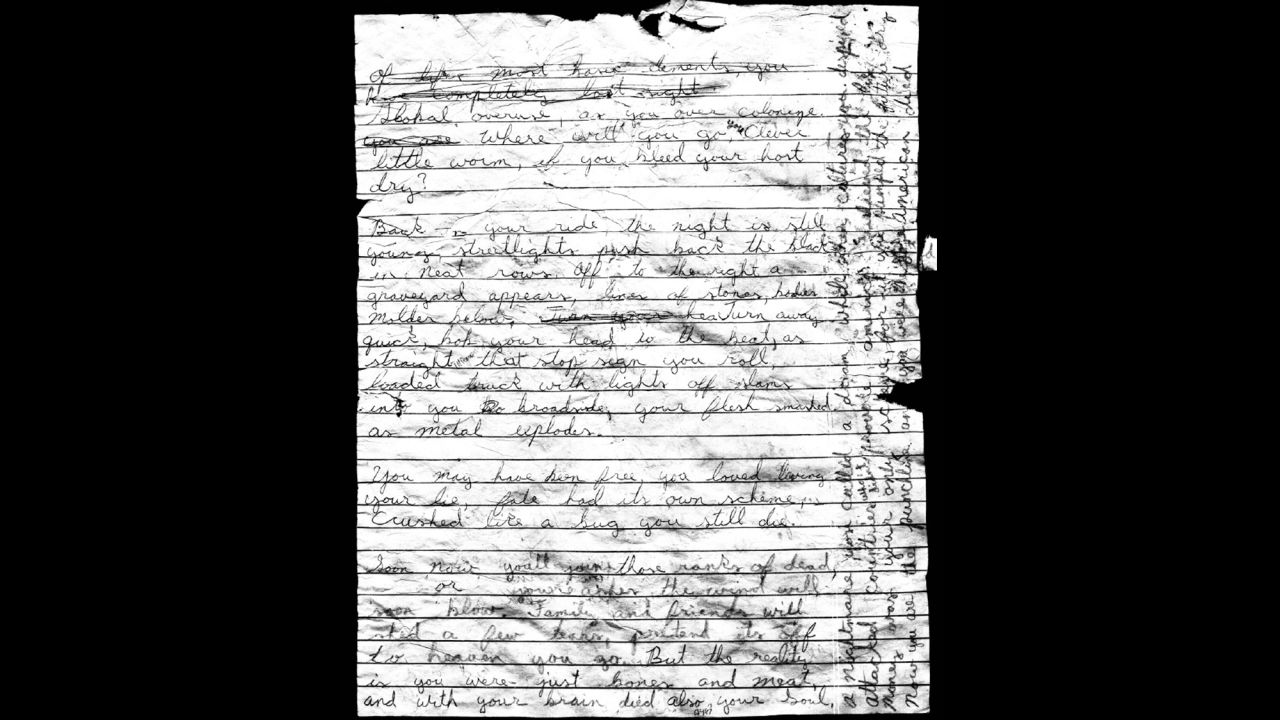 Writings were found in Keyes cell at the time of his suicide on December 2, 2012. Covered in blood and illegible, the writings were sent to an FBI laboratory. The FBI concluded there was no hidden code or message in the writings, nor did they offer any investigative clues or leads as to the identity of other possible victims.
