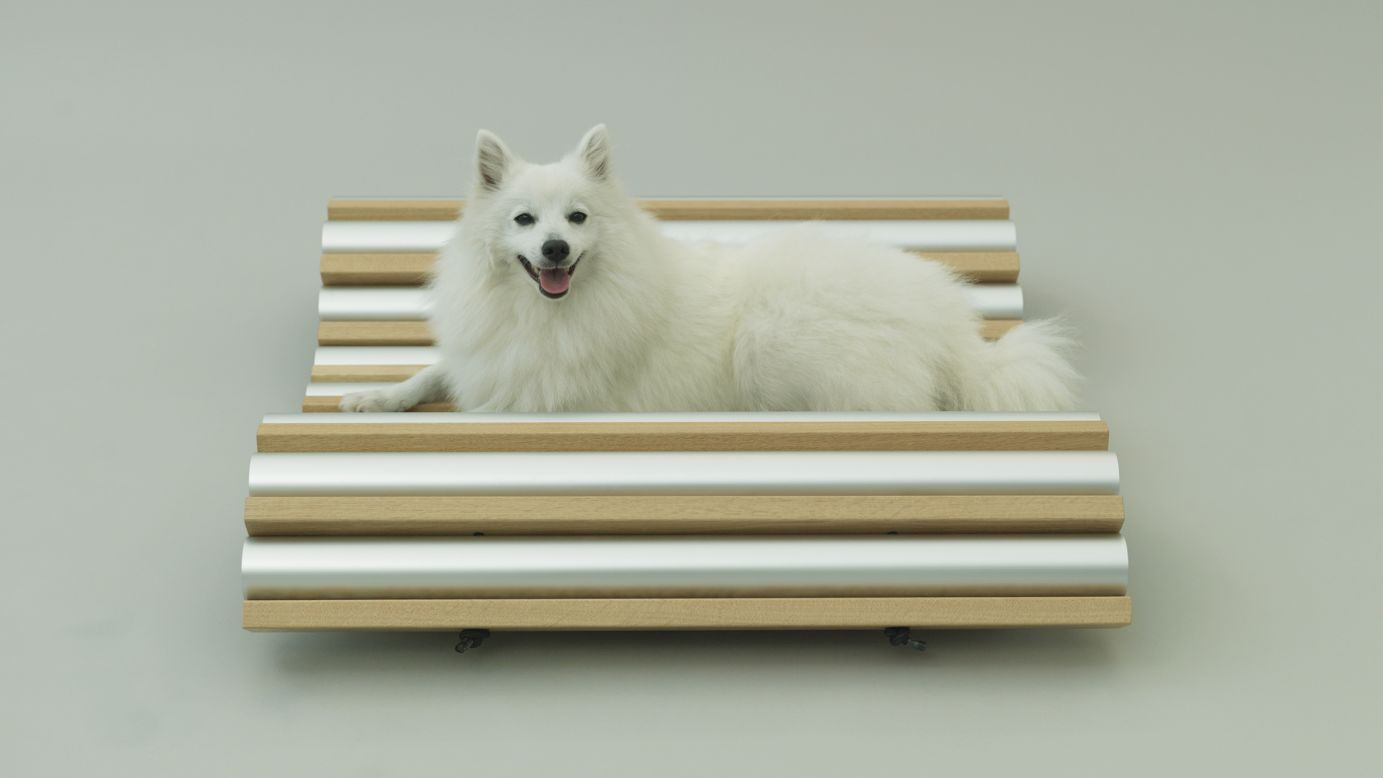 Hiroshi Naito's "Dog Cooler" is perfect for the fluffy, furry spitz. A flexible design allows for multiple configurations, with metal tubes as hiding places for doggie treats.