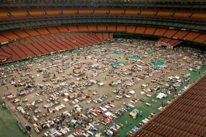The Astrodome houses thousands of Hurricane Katrina evacuees in September 2005.