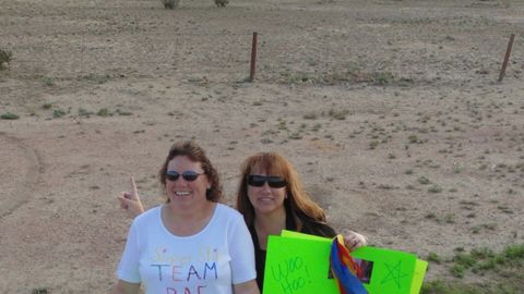 Rae Timme's friends came out to support her along her commute.