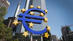A logo of the European currency Euro stands in front of the headquarters of the European Central Bank (ECB) in Frankfurt am Main on June 6, 2013, 2013.
