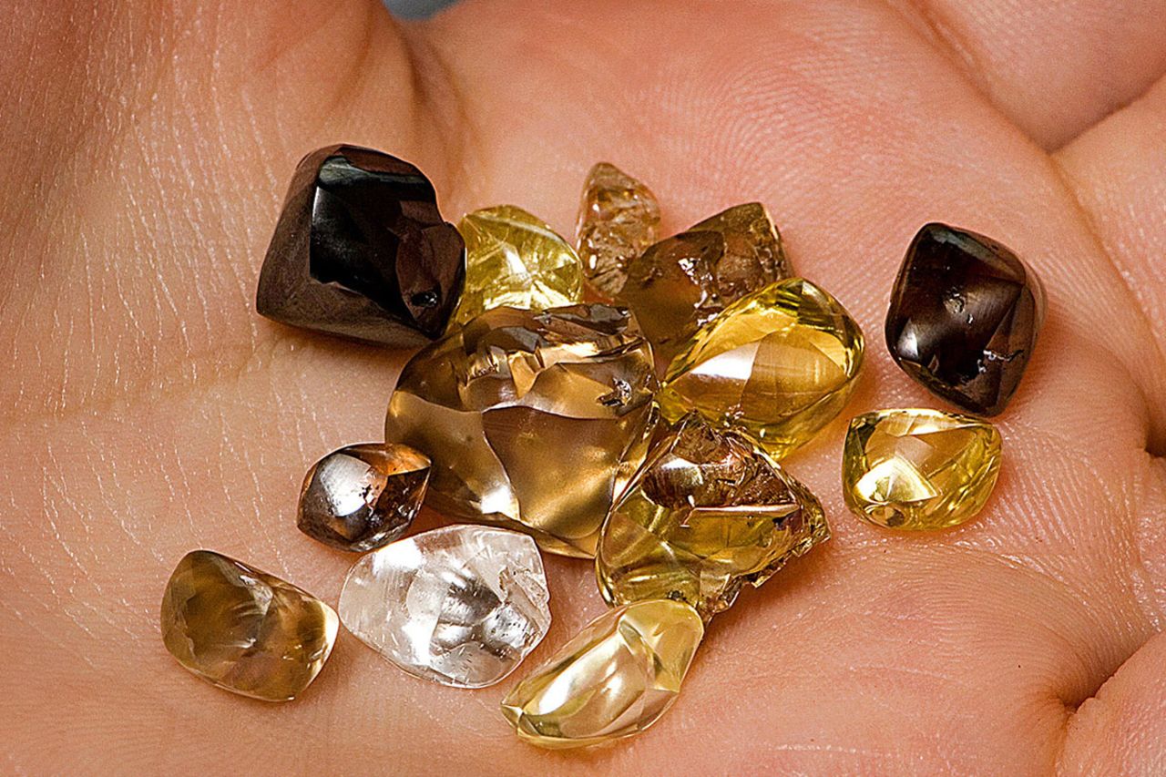 White, brown and yellow diamonds are found at the park. 