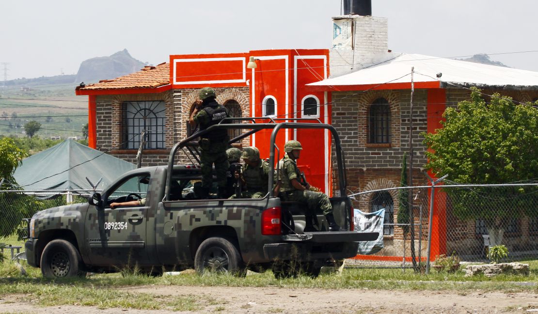 Soldiers patrol near a prison in Zapotlanejo, Mexico, where ex-cartel boss Rafael Caro Quintero was released this month.