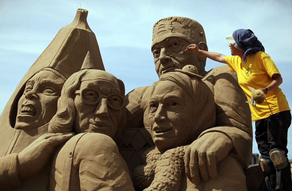 Artists create masterpieces from sand at the annual Weston-super-Mare Sand Sculpture festival in Weston-super-Mare, England. 