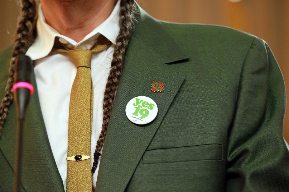 Marijuana activist Steve DeAngelo wears a "Yes on Prop 19" button as he speaks during a news conference in Oakland, California, on October 12, 2010, to bring attention to the state measure to legalize marijuana for recreational purposes in California. <a href="http://www.cnn.com/2010/POLITICS/11/02/ballot.initiatives/index.html">Voters rejected the proposal.</a>